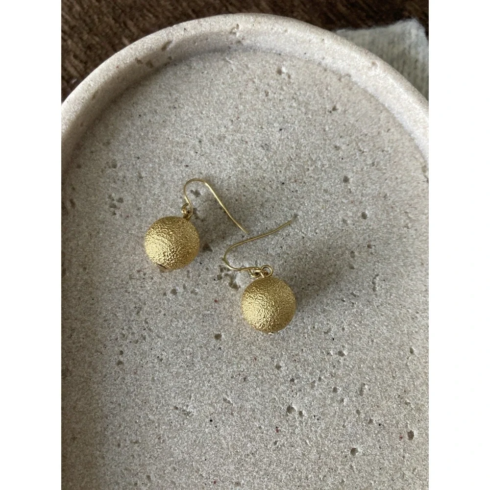 Gold‎ Tone Textured Ball Drop Earrings Dangle Classic Minimalist Everyday